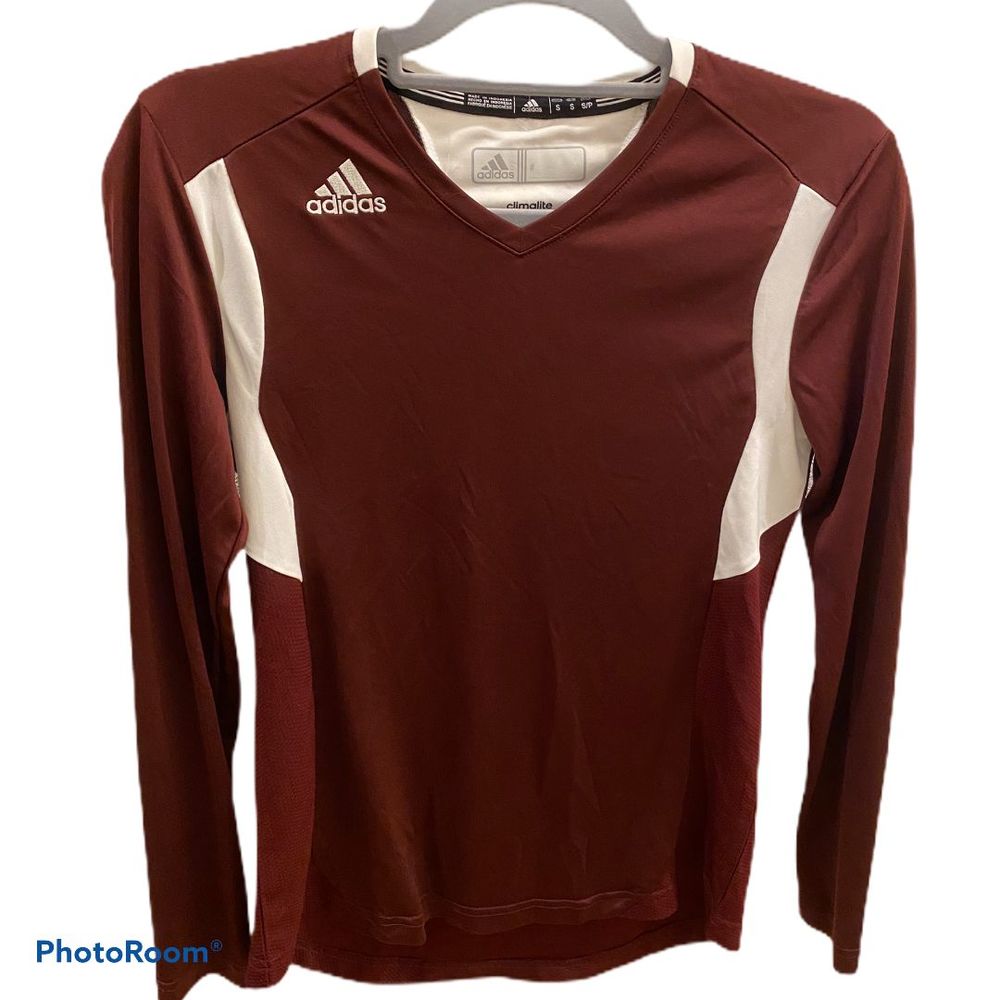 Adidas Long sleeve v neck athletic top burgundy S - Picture 8 of 12